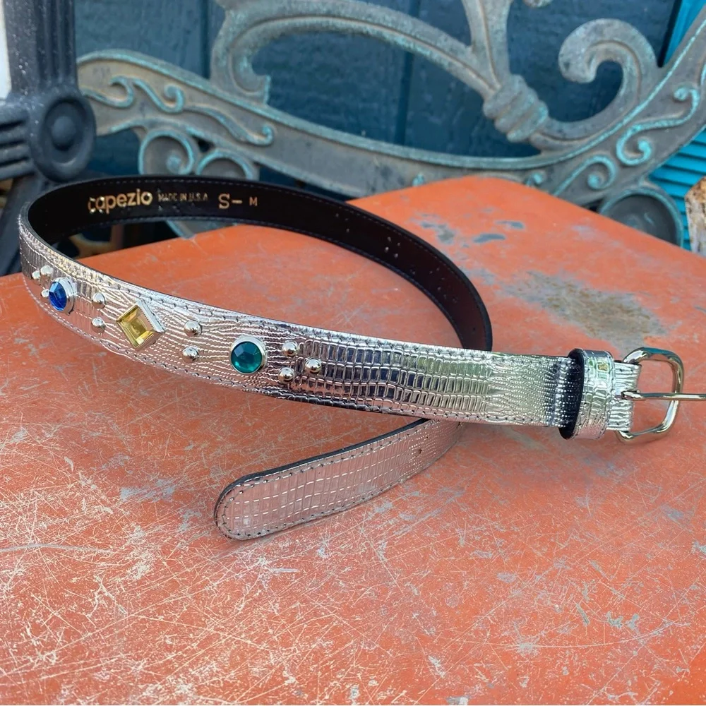 Vintage Capezio Silver Belt Colorful Gem and silver studs, Small, bling belt